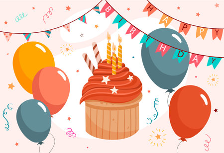 Birthday cake with balloonsのイラスト素材