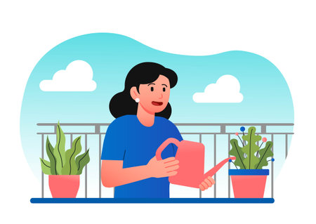 Woman growing houseplantsのイラスト素材