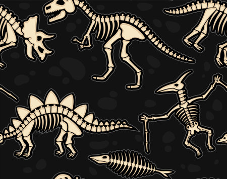 Seamless pattern with dinosaur skeletonのイラスト素材