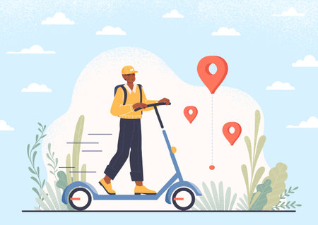 Courier on scooterのイラスト素材