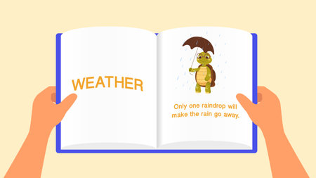 Hands of preschooler holding bookのイラスト素材