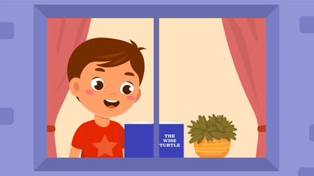Little boy reading bookのイラスト素材