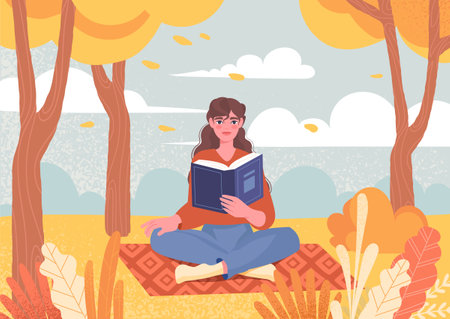 Woman reading bookのイラスト素材