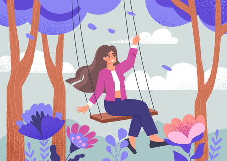 Relaxing on rope swingのイラスト素材