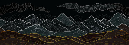 Luxury mountain landscape in line art styleのイラスト素材