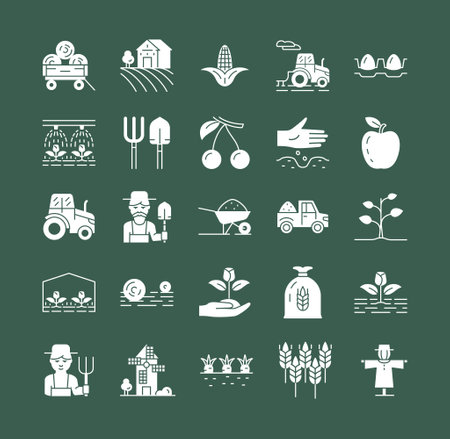 Set of white farming iconsのイラスト素材