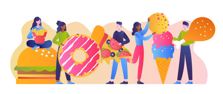 People with fast foodのイラスト素材