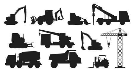 Construction equipment black iconsのイラスト素材