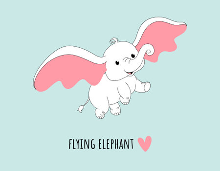 Flying elephant doodleのイラスト素材