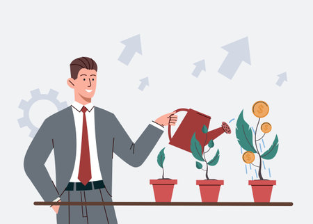 Investor watering plantsのイラスト素材