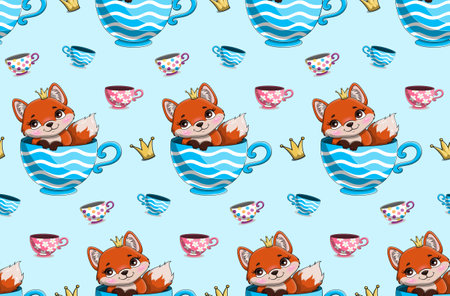 Fox seamless patternのイラスト素材
