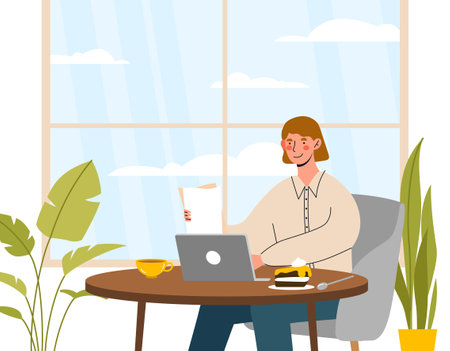 Freelancer working at laptopのイラスト素材