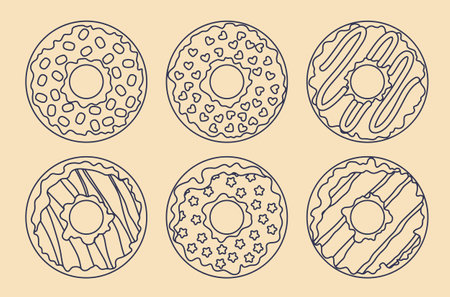 Donuts line icons setのイラスト素材