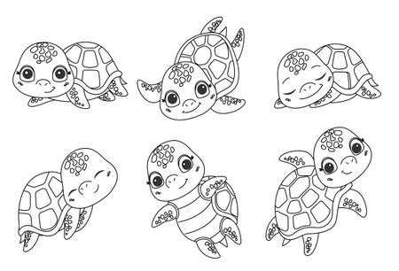 Turtles line setのイラスト素材