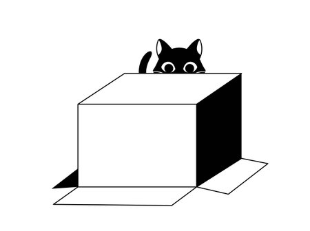 Black cat with box doodleのイラスト素材
