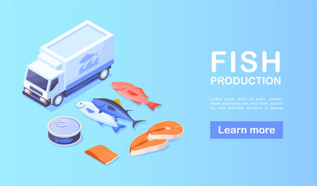 Fish production bannerのイラスト素材