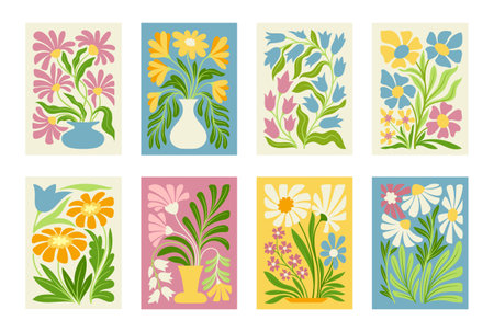 Abstract flower posters setのイラスト素材