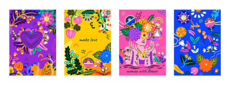 Set of Beautiful bright spring wallpapersのイラスト素材