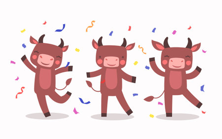 Dancing cows with confettiのイラスト素材