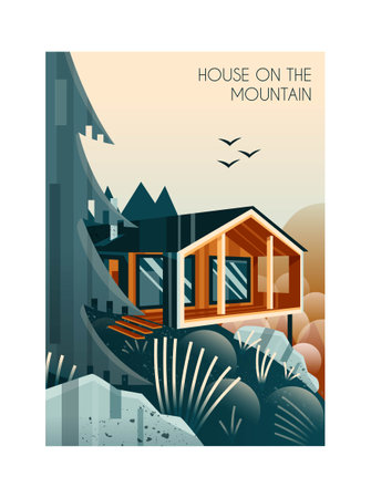 Poster with nature landscape and houseのイラスト素材