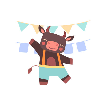 Cow with colorful flagsのイラスト素材