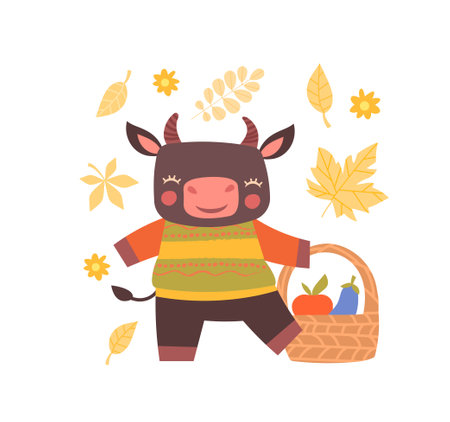 Cow in fall seasonのイラスト素材