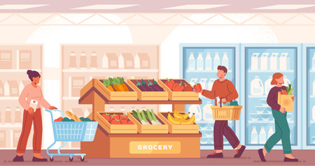 People in supermarketのイラスト素材