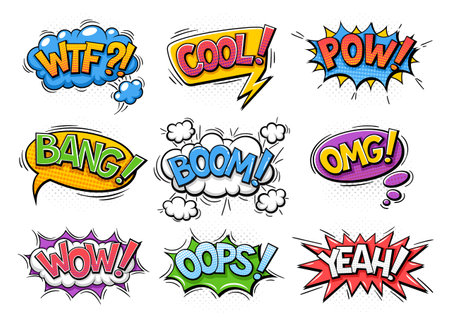 Set of comical explosions in pop art styleのイラスト素材