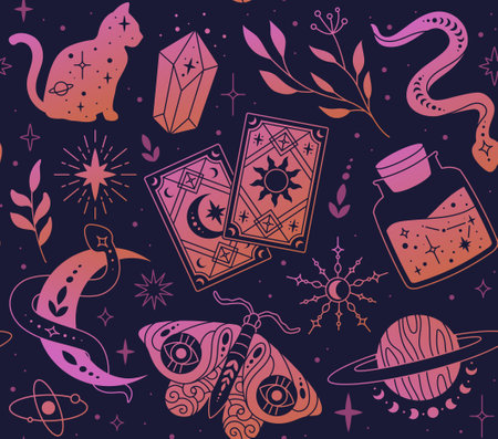 Esoteric seamless patternのイラスト素材