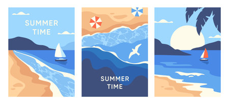 Sea posters setのイラスト素材