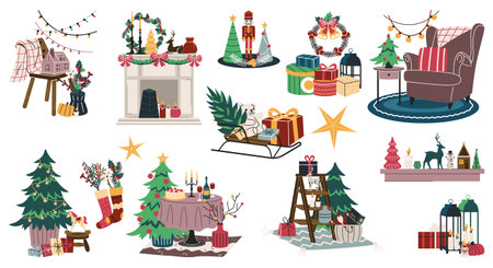 Set of Christmas home interiorのイラスト素材
