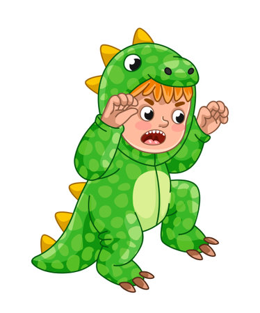 Boy in dino costumeのイラスト素材