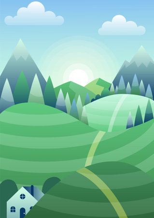Countrisyde landscape sunriseのイラスト素材