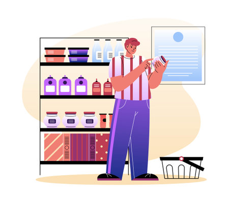 Man in grocery storeのイラスト素材