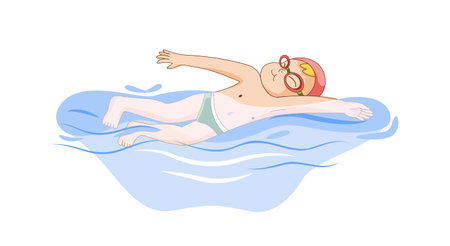 Little boy swimmingのイラスト素材