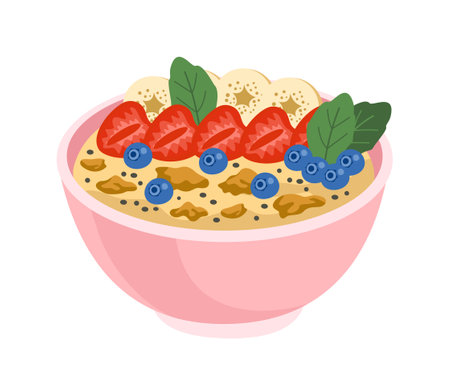 Oatmeal with strawberryのイラスト素材