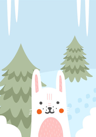 White rabbit in forest bannerのイラスト素材