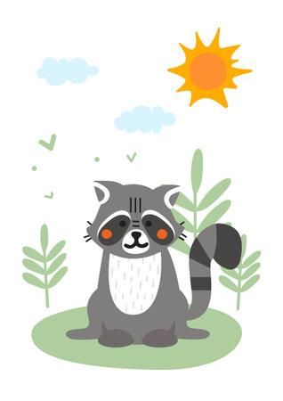 Raccoon in forest bannerのイラスト素材