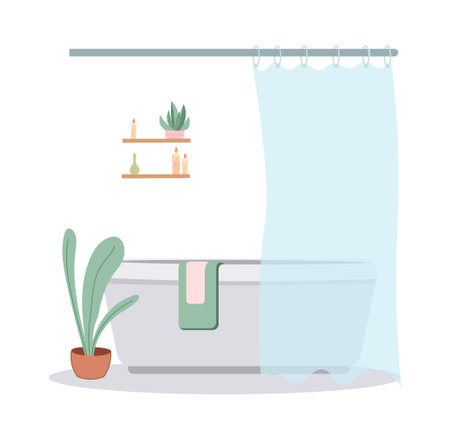 Bath with curtain conceptのイラスト素材