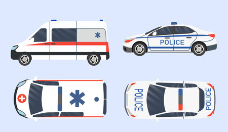 Police and ambulance cars setのイラスト素材