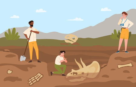 Digging up dinosaur bonesのイラスト素材