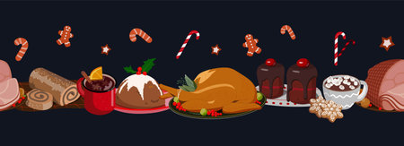 Festive food long patternのイラスト素材