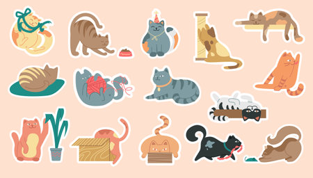 Cats stickers setのイラスト素材