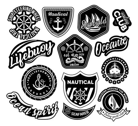 Sailing labels black and white setのイラスト素材