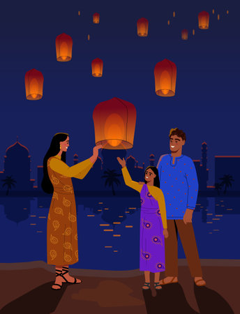 Family celebrating diwali festivalのイラスト素材
