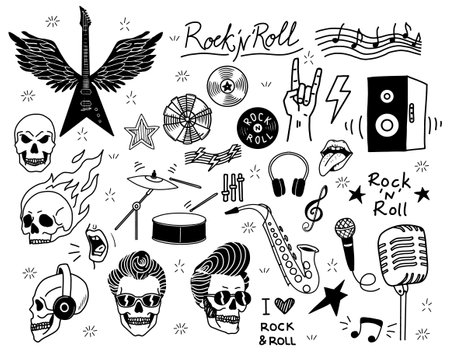 Rock n roll stickers setのイラスト素材