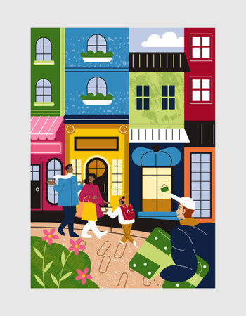 Family in big cityのイラスト素材