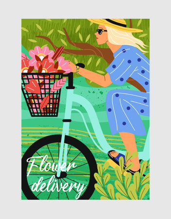 Woman with flowers bannerのイラスト素材