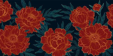 Linear red peoniesのイラスト素材