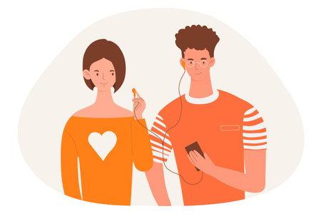 Couple listening to musicのイラスト素材
